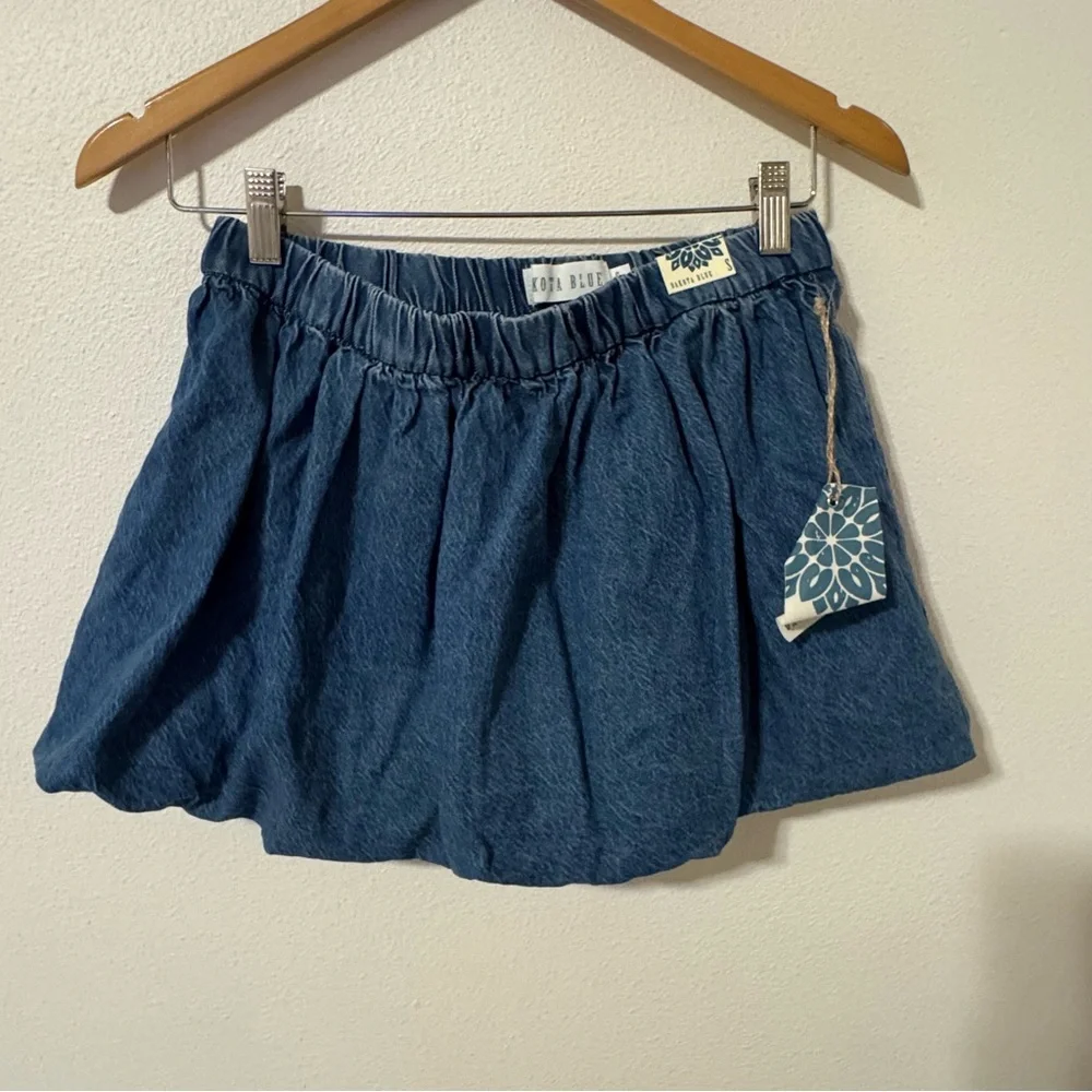 Dakota Blue Denim Bubble Hem Mini Skirt Medium Stonewash Lined NWT-Small
